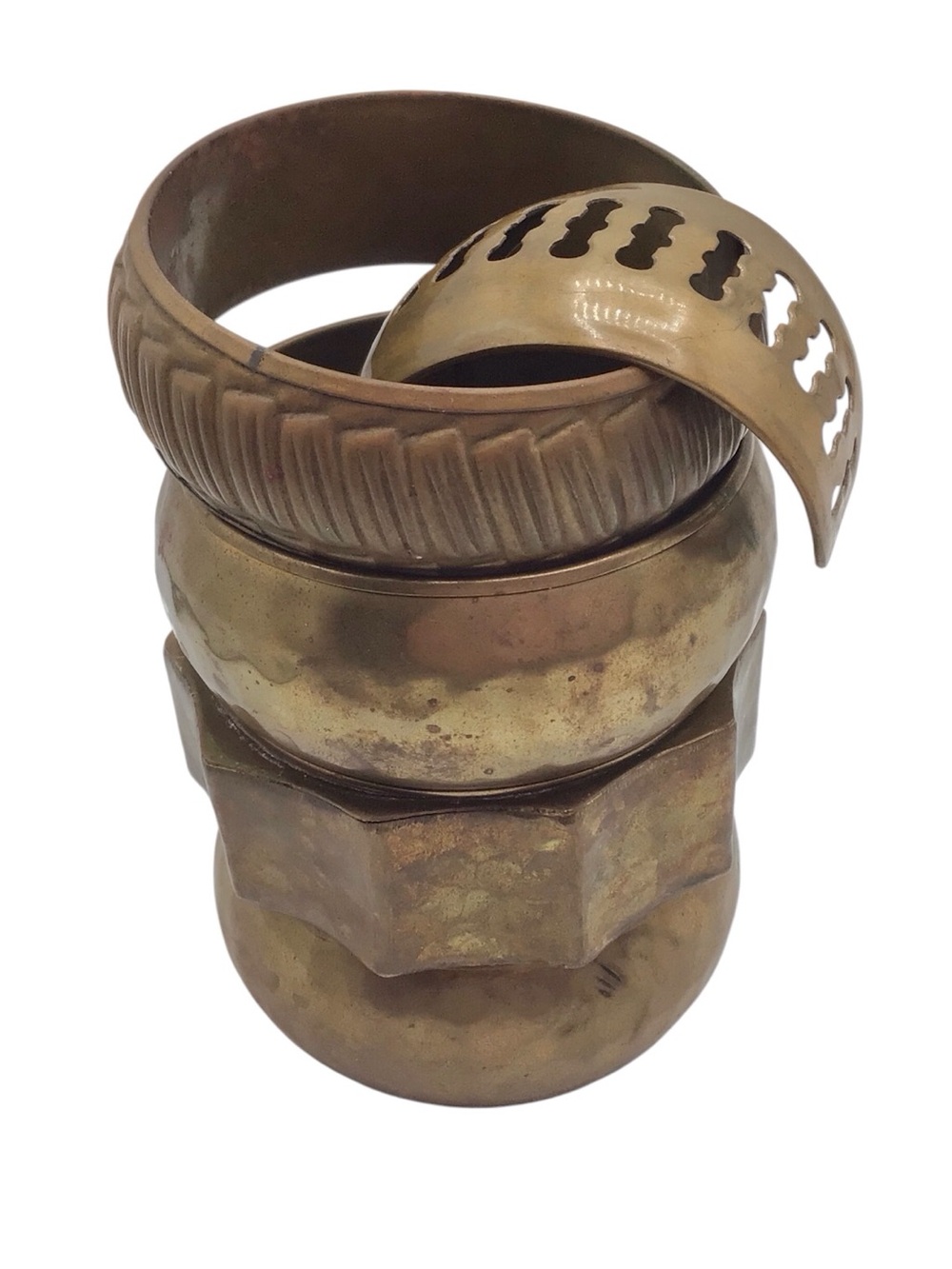 Vintage Brass Bangle Bracelet Lot of 5, India Boho Tribal Etched Stackable